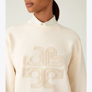 Tory Burch Sport Heavy French Terry Logo Crew Sweatshirt NWT sz M ivory cream